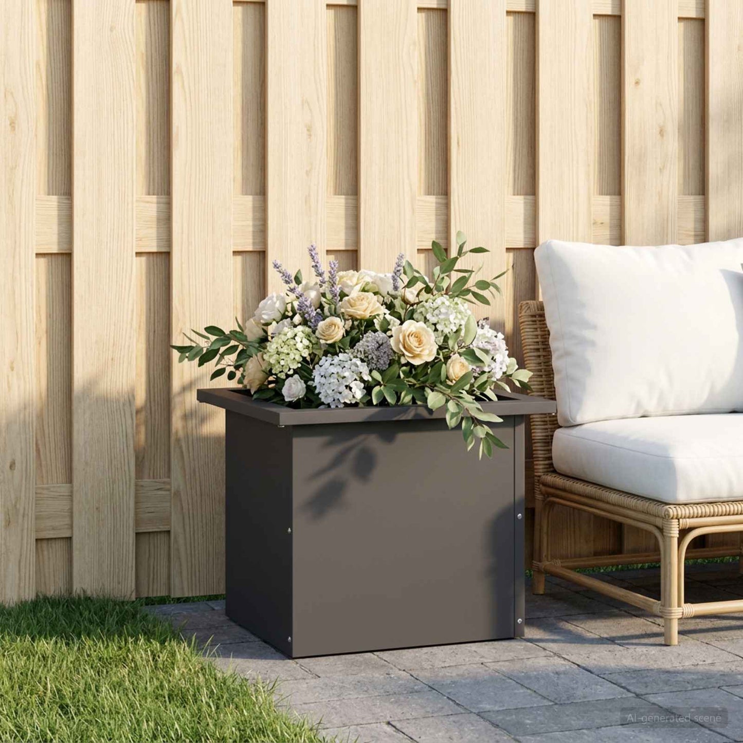 vidaXL Garden Planter with LED Black 30 x 40 x 30 cm Steel