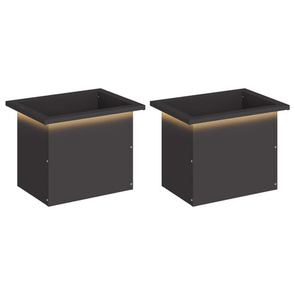 vidaXL Garden Planter with LED 2 pcs Black 30 x 40 x 30 cm Steel
