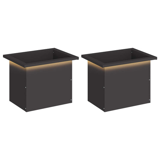 vidaXL Garden Planter with LED 2 pcs Black 30 x 40 x 30 cm Steel