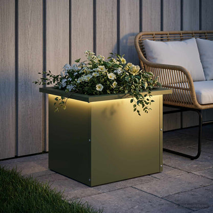 vidaXL Garden Planter with LED Olive Green 30 x 40 x 30 cm Steel