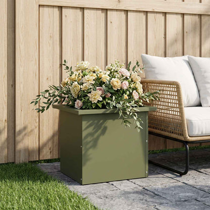 vidaXL Garden Planter with LED Olive Green 30 x 40 x 30 cm Steel