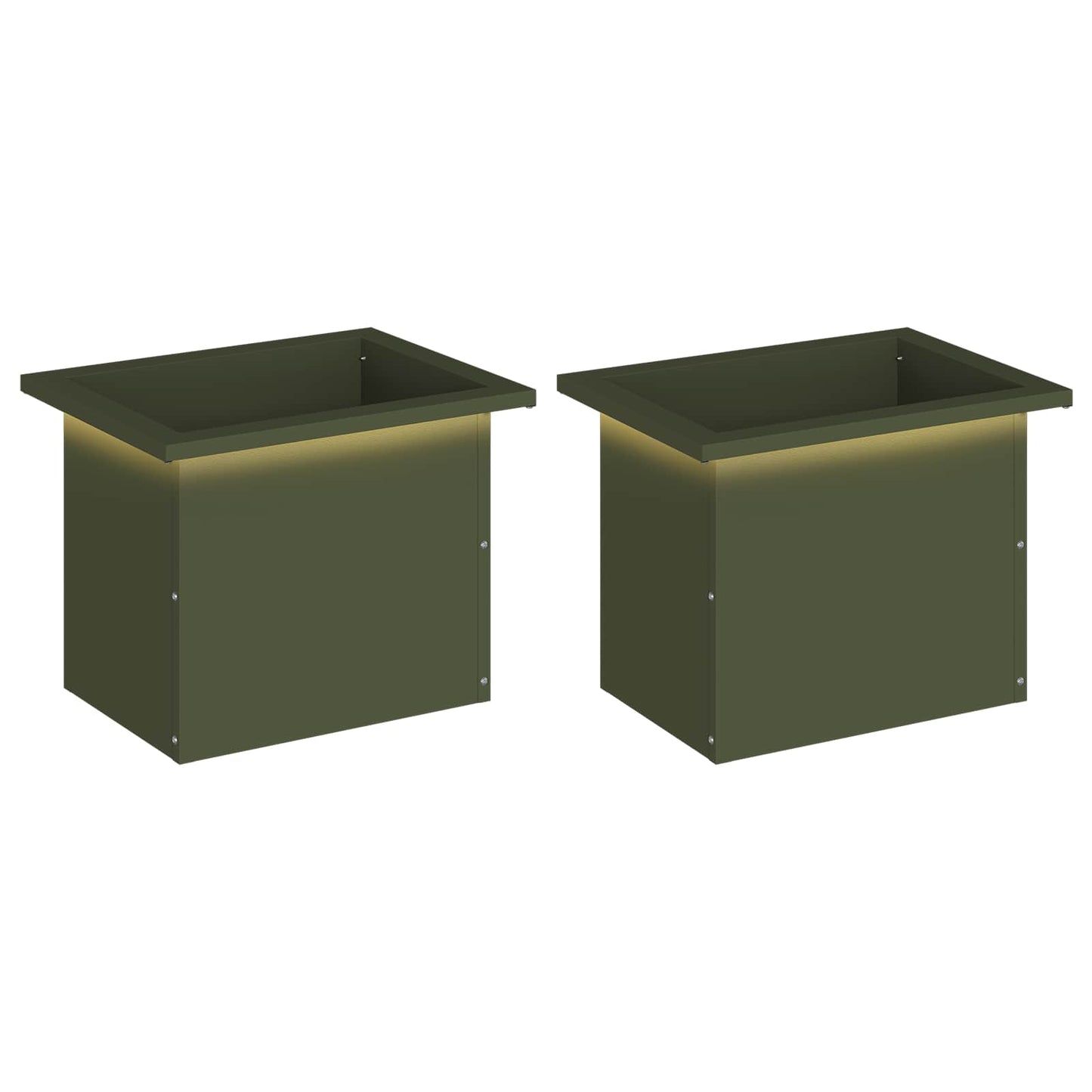 vidaXL Garden Planter with LED 2 pcs Olive Green 30 x 40 x 30 cm Steel