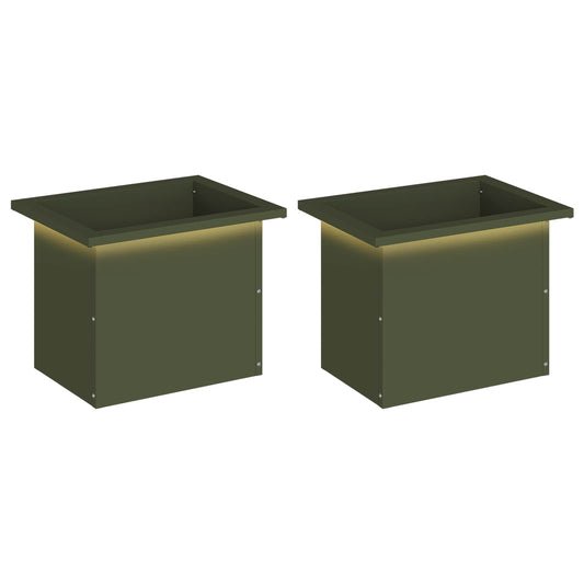 vidaXL Garden Planter with LED 2 pcs Olive Green 30 x 40 x 30 cm Steel