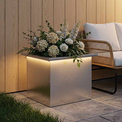 vidaXL Garden Planter with LED Silver 30 x 40 x 30 cm Stainless Steel