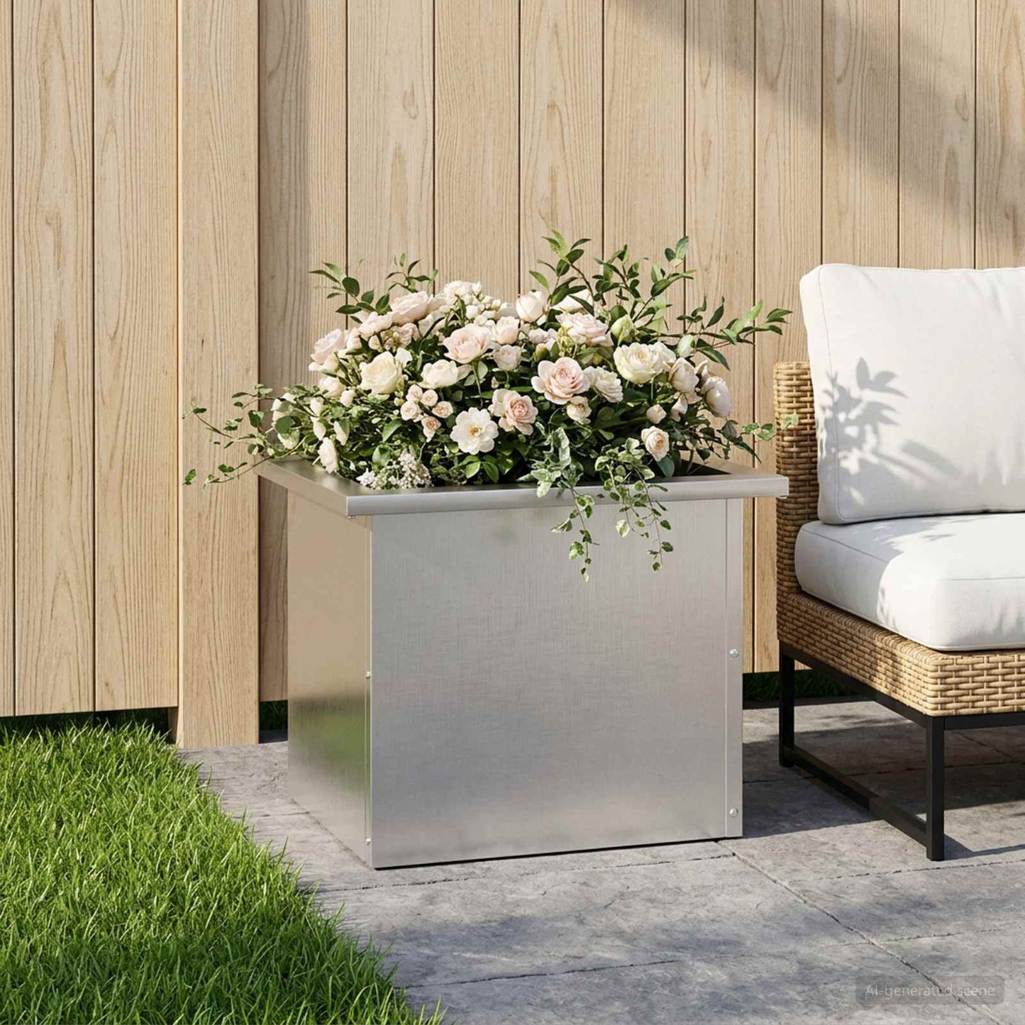 vidaXL Garden Planter with LED Silver 30 x 40 x 30 cm Stainless Steel