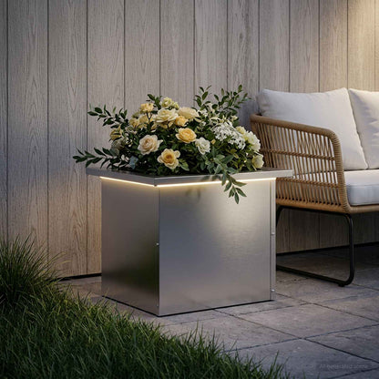 vidaXL Garden Planter with LED Silver 30 x 40 x 30 cm Galvanised Steel