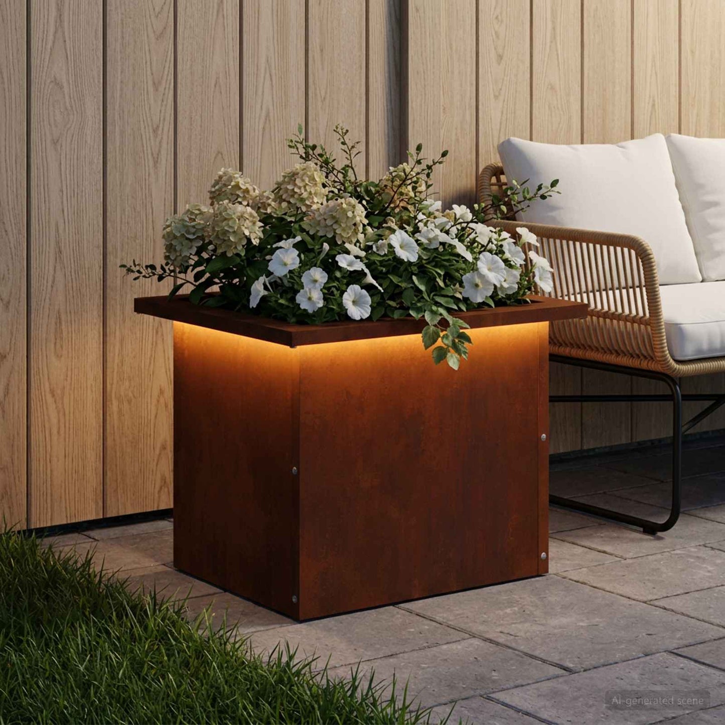 vidaXL Garden Planter with LED Rusty 30 x 40 x 30 cm Weathering Steel