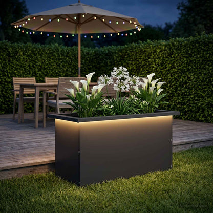 vidaXL Garden Planter with LED Black 30 x 60 x 30 cm Steel