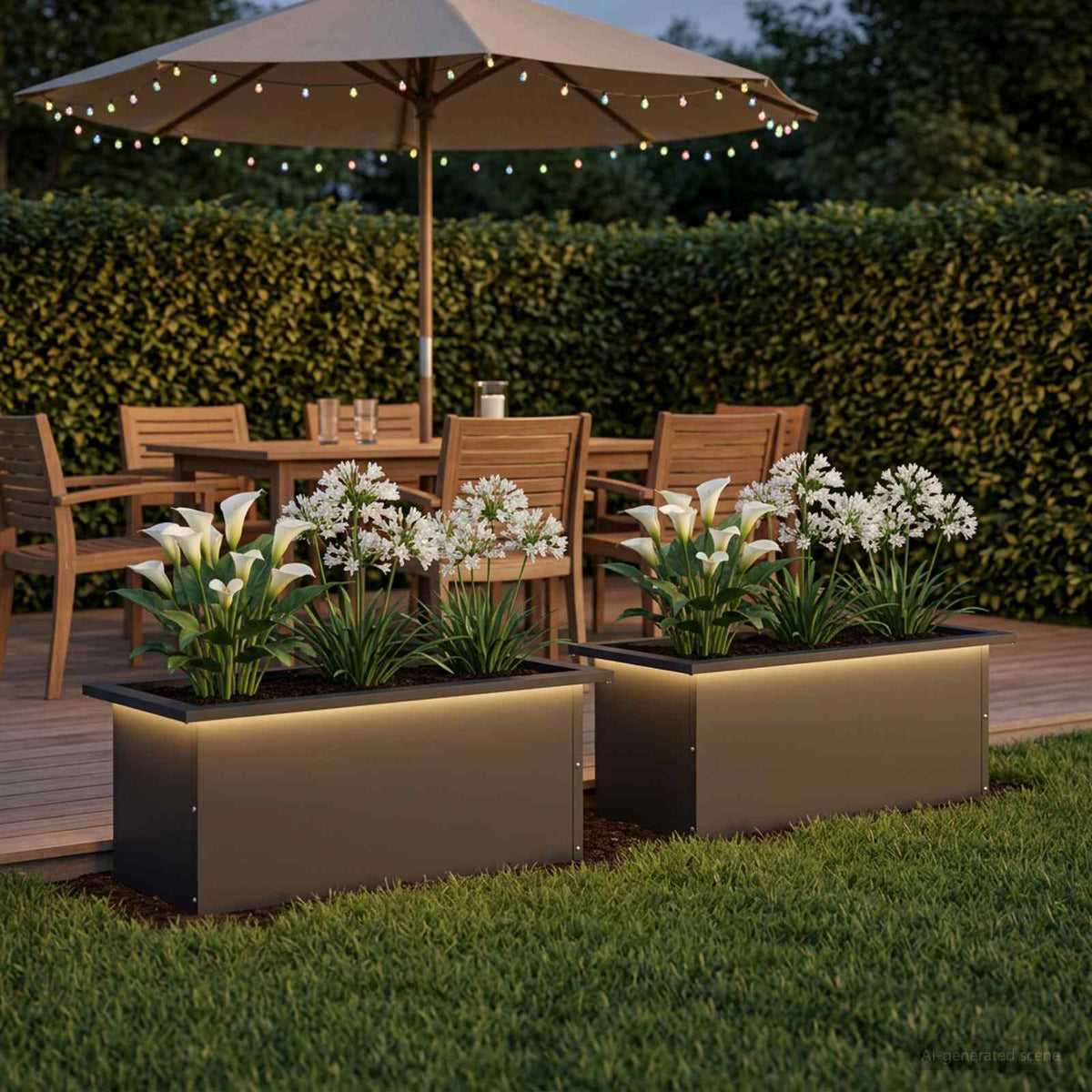 vidaXL Garden Planter with LED 2 pcs Black 30 x 60 x 30 cm Steel