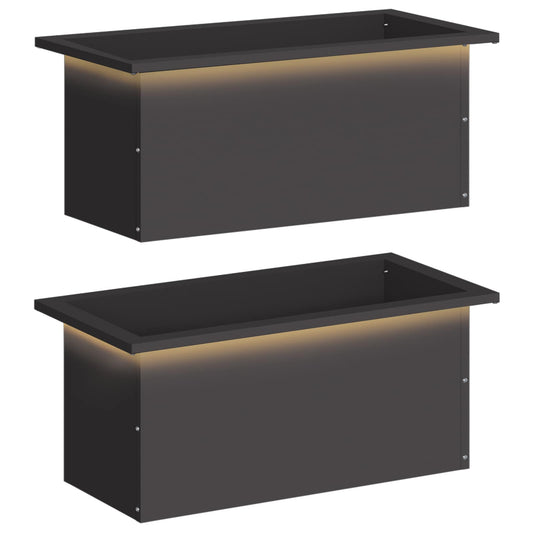 vidaXL Garden Planter with LED 2 pcs Black 30 x 60 x 30 cm Steel