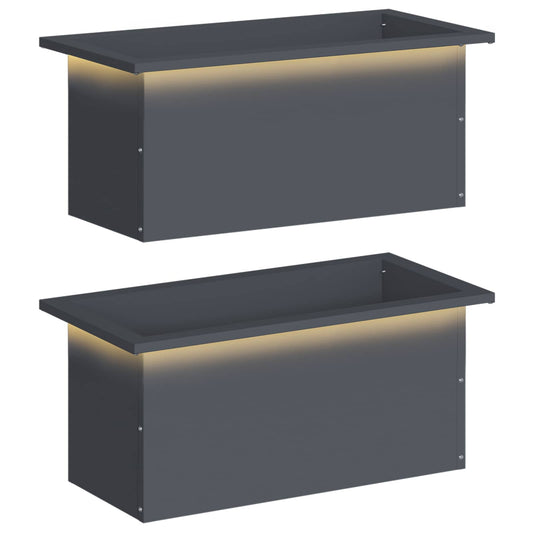 vidaXL Garden Planter with LED 2 pcs Antracite 30 x 60 x 30 cm Steel
