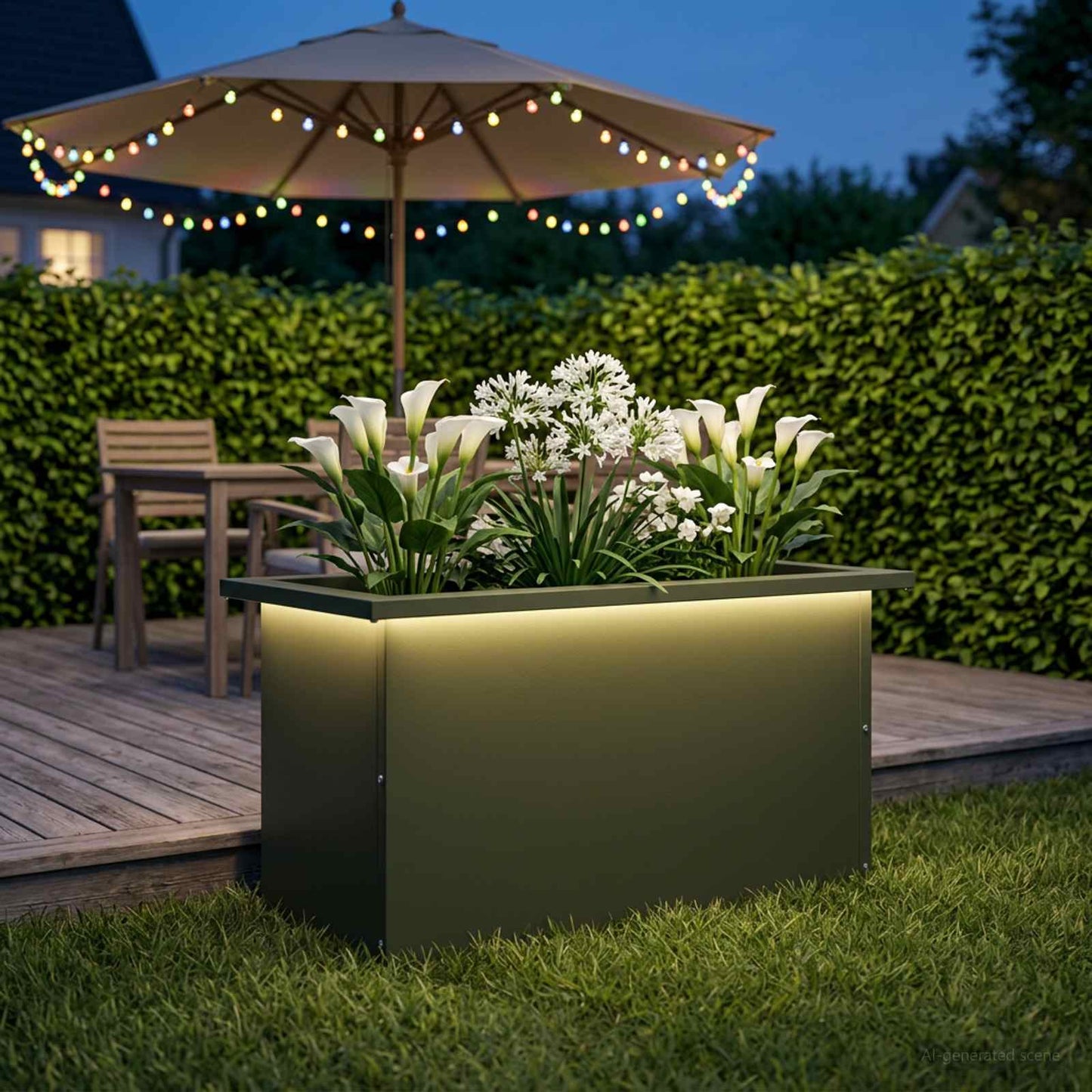 vidaXL Garden Planter with LED Olive Green 30 x 60 x 30 cm Steel