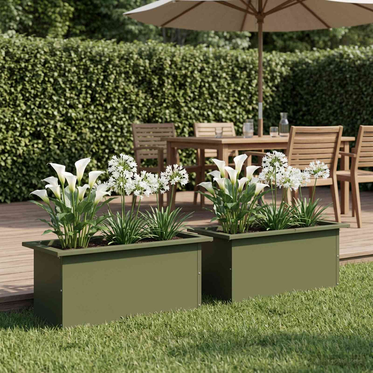 vidaXL Garden Planter with LED 2 pcs Olive Green 30 x 60 x 30 cm Steel