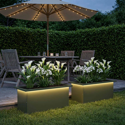 vidaXL Garden Planter with LED 2 pcs Olive Green 30 x 60 x 30 cm Steel