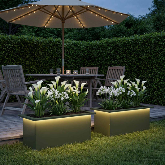 vidaXL Garden Planter with LED 2 pcs Olive Green 30 x 60 x 30 cm Steel