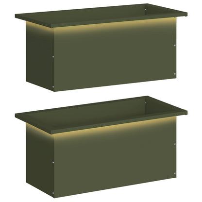 vidaXL Garden Planter with LED 2 pcs Olive Green 30 x 60 x 30 cm Steel