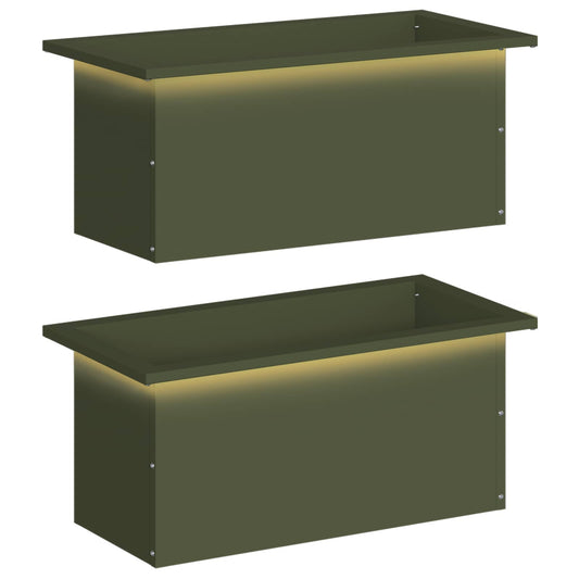 vidaXL Garden Planter with LED 2 pcs Olive Green 30 x 60 x 30 cm Steel
