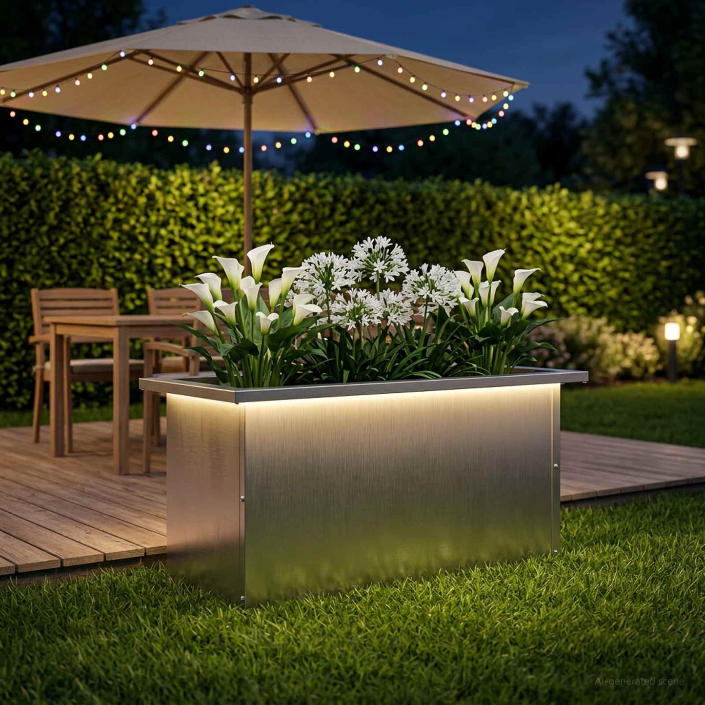 vidaXL Garden Planter with LED Silver 30 x 60 x 30 cm Stainless Steel