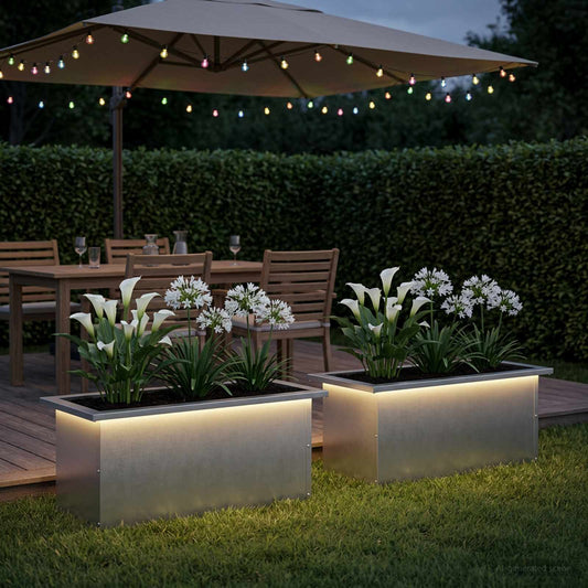 vidaXL Garden Planter with LED 2 pcs Silver 30 x 60 x 30 cm