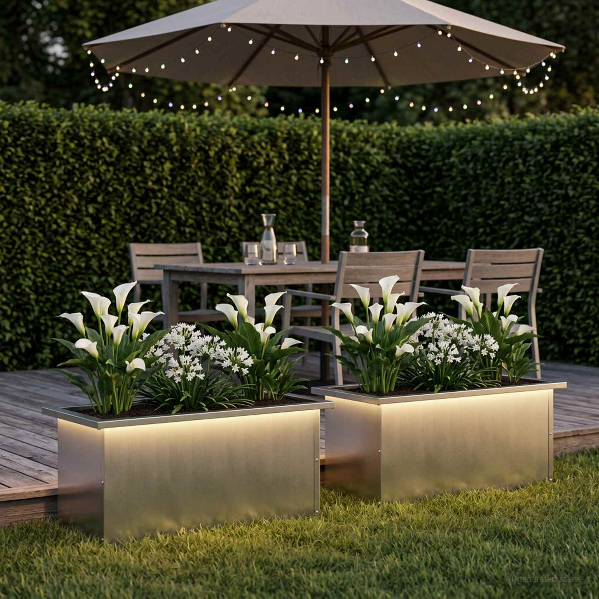 vidaXL Garden Planter with LED 2 pcs Silver 30 x 60 x 30 cm