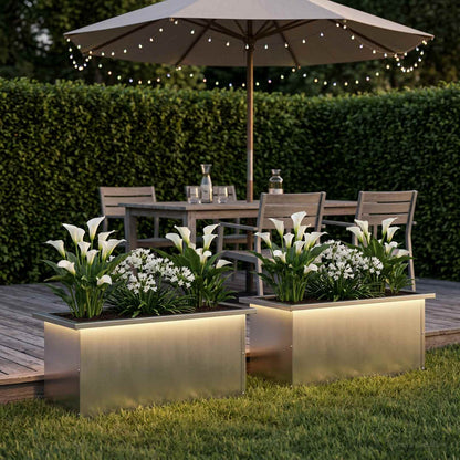 vidaXL Garden Planter with LED 2 pcs Silver 30 x 60 x 30 cm
