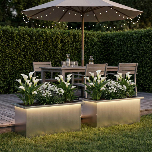 vidaXL Garden Planter with LED 2 pcs Silver 30 x 60 x 30 cm