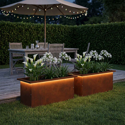 vidaXL Garden Planter with LED 2 pcs Rusty 30 x 60 x 30 cm