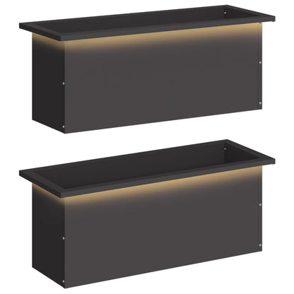 vidaXL Garden Planter with LED 2 pcs Black 30 x 80 x 30 cm Steel