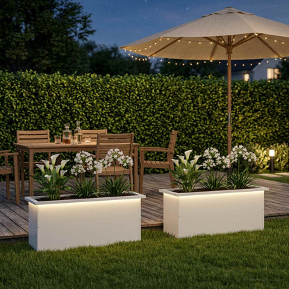 vidaXL Garden Planter with LED 2 pcs White 30 x 80 x 30 cm Steel