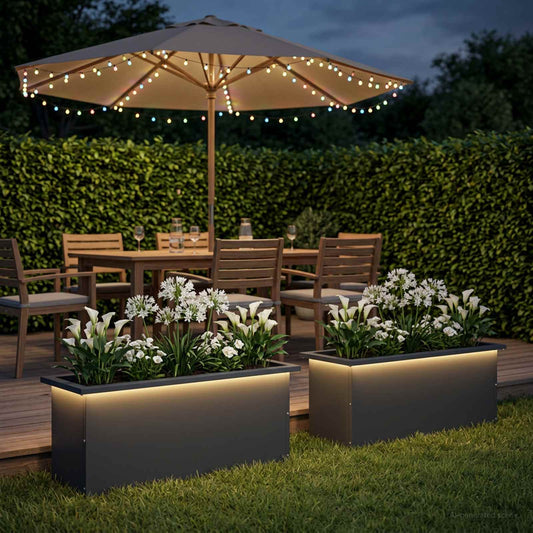 vidaXL Garden Planter with LED 2 pcs Antracite 30 x 80 x 30 cm Steel
