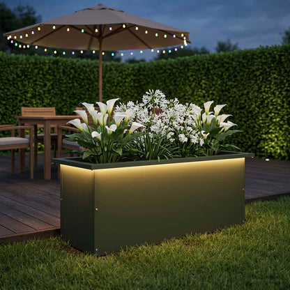 vidaXL Garden Planter with LED Olive Green 30 x 80 x 30 cm Steel