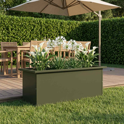 vidaXL Garden Planter with LED Olive Green 30 x 80 x 30 cm Steel