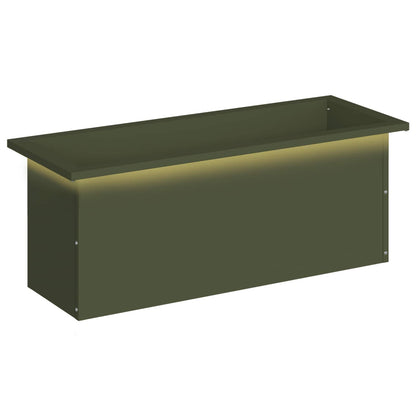 vidaXL Garden Planter with LED Olive Green 30 x 80 x 30 cm Steel