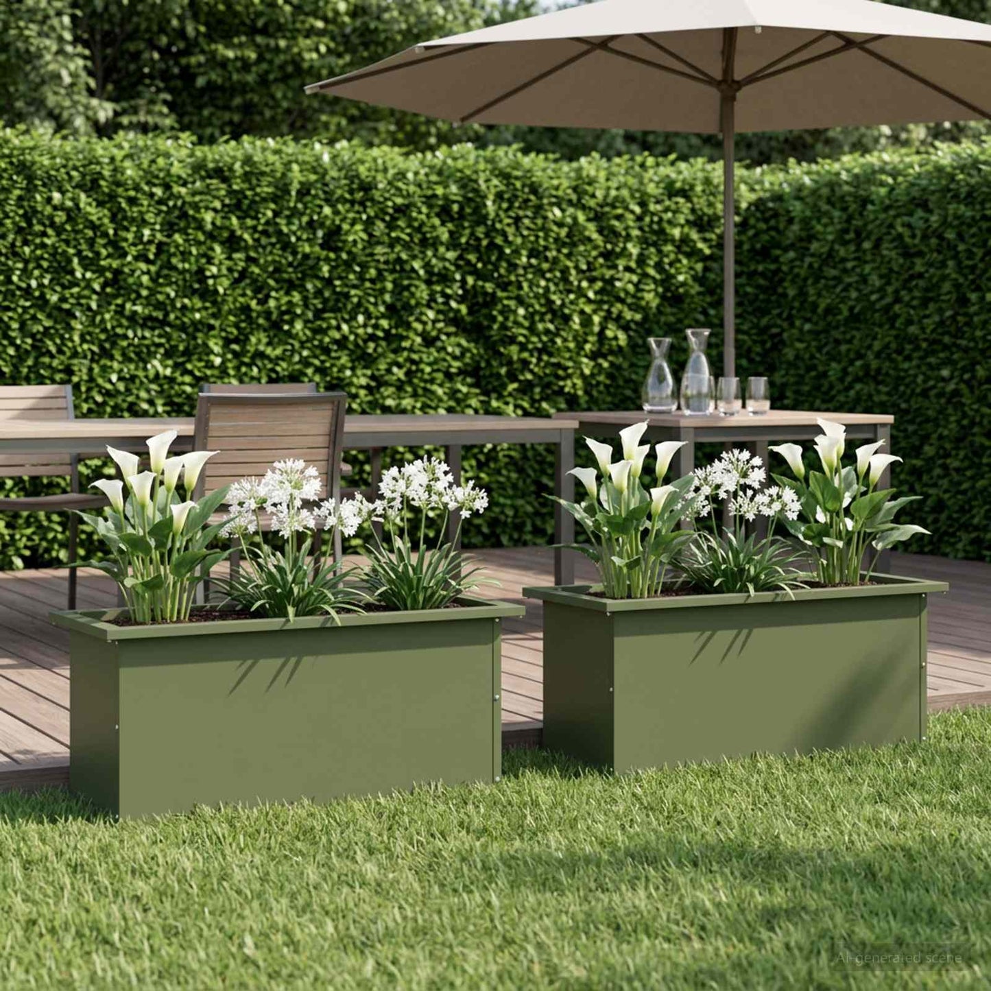 vidaXL Garden Planter with LED 2 pcs Olive Green 30 x 80 x 30 cm Steel
