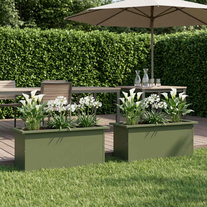 vidaXL Garden Planter with LED 2 pcs Olive Green 30 x 80 x 30 cm Steel
