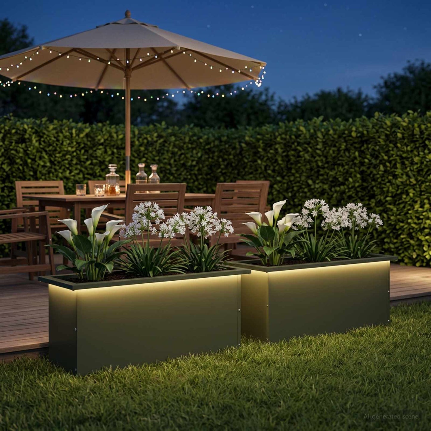 vidaXL Garden Planter with LED 2 pcs Olive Green 30 x 80 x 30 cm Steel
