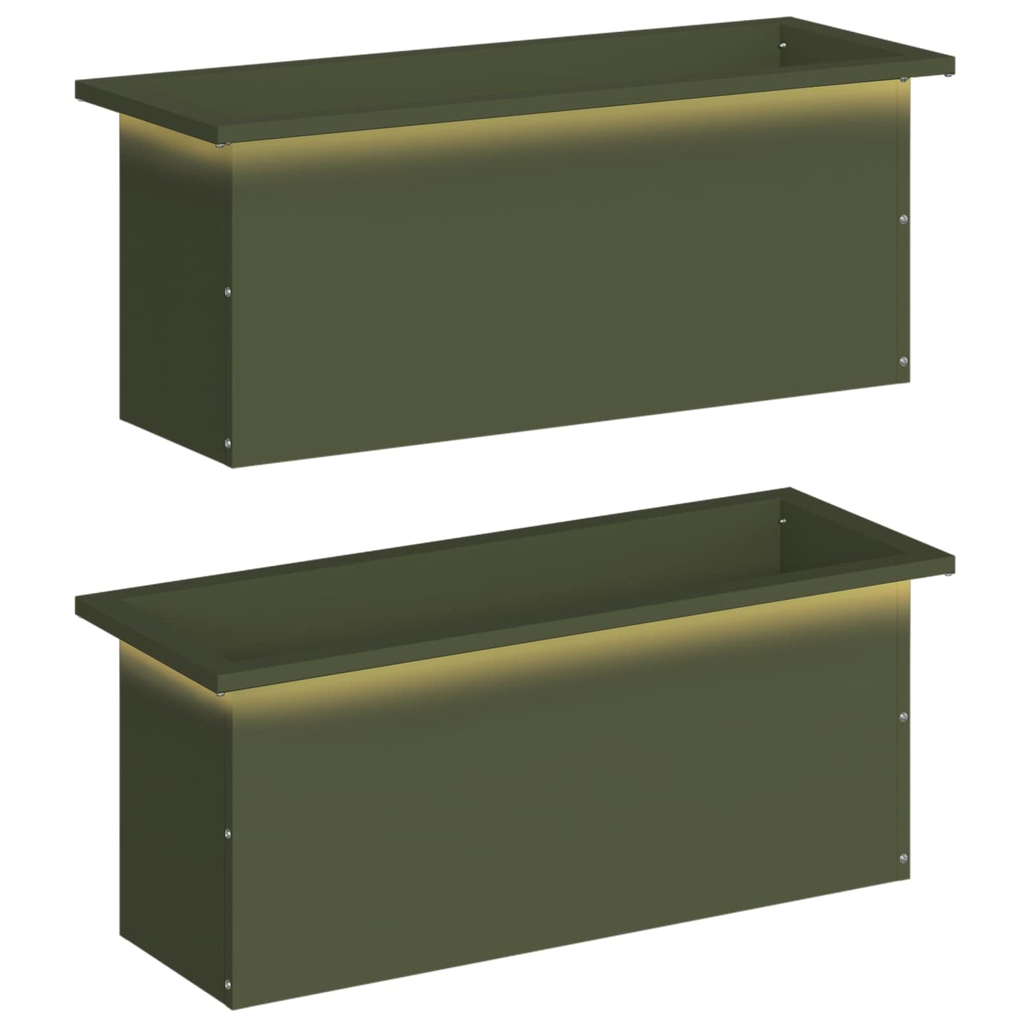 vidaXL Garden Planter with LED 2 pcs Olive Green 30 x 80 x 30 cm Steel