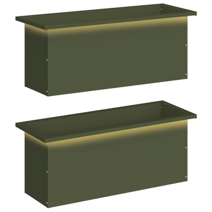 vidaXL Garden Planter with LED 2 pcs Olive Green 30 x 80 x 30 cm Steel