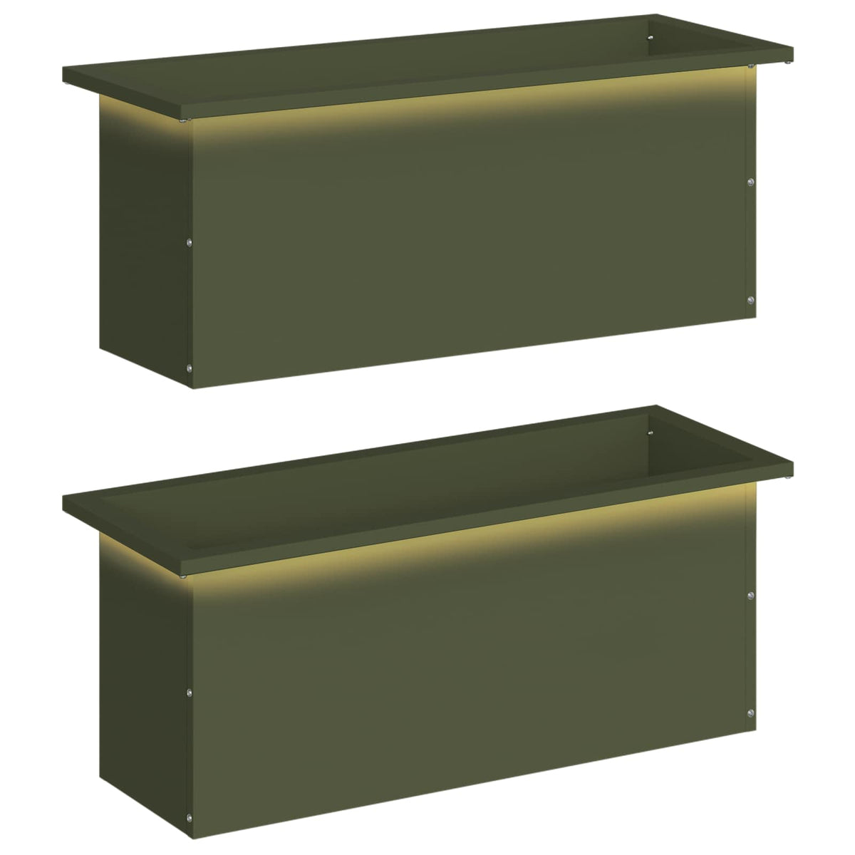 vidaXL Garden Planter with LED 2 pcs Olive Green 30 x 80 x 30 cm Steel
