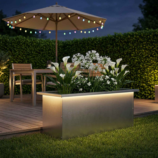 vidaXL Garden Planter with LED Silver 30 x 80 x 30 cm Stainless Steel