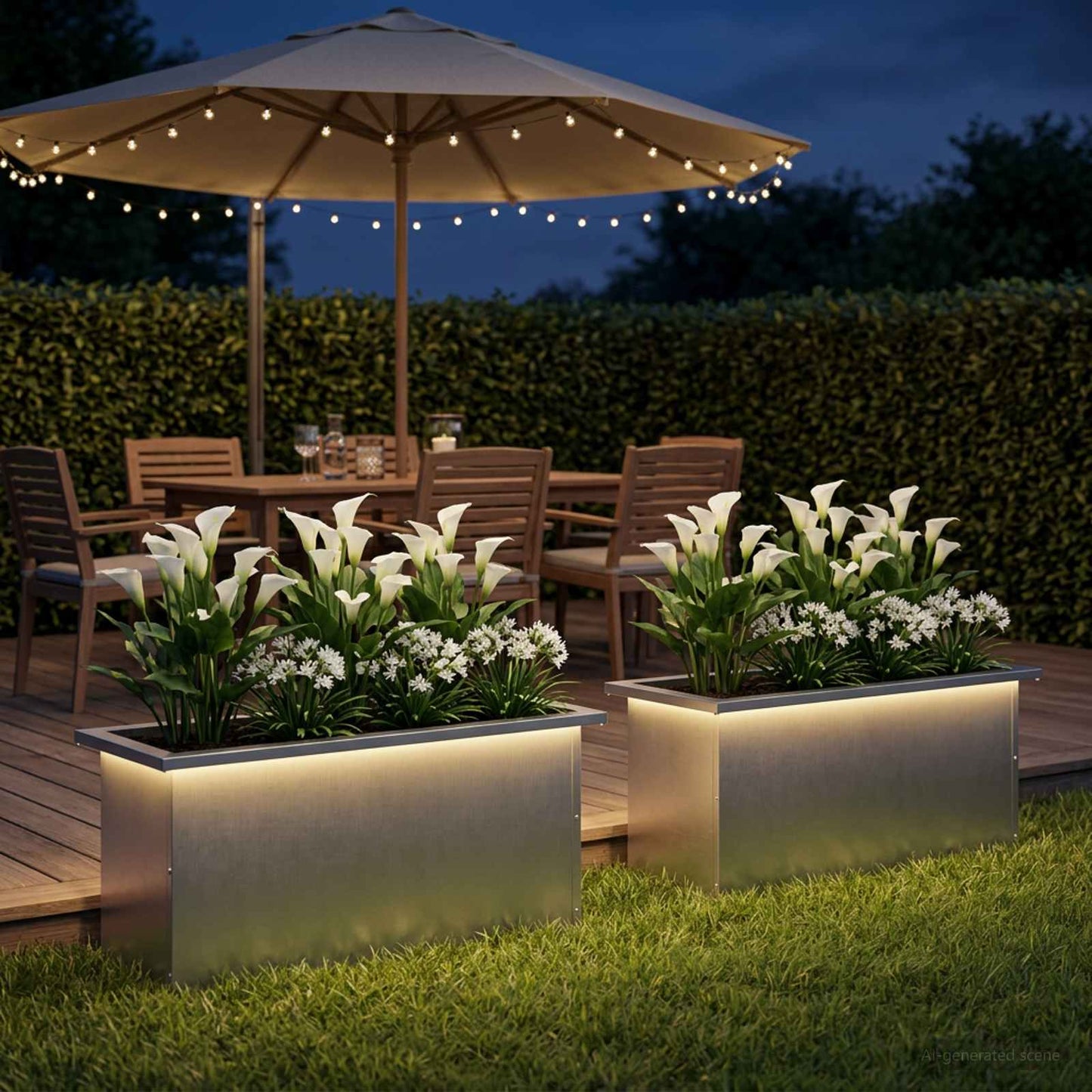 vidaXL Garden Planter with LED 2 pcs Silver 30 x 80 x 30 cm