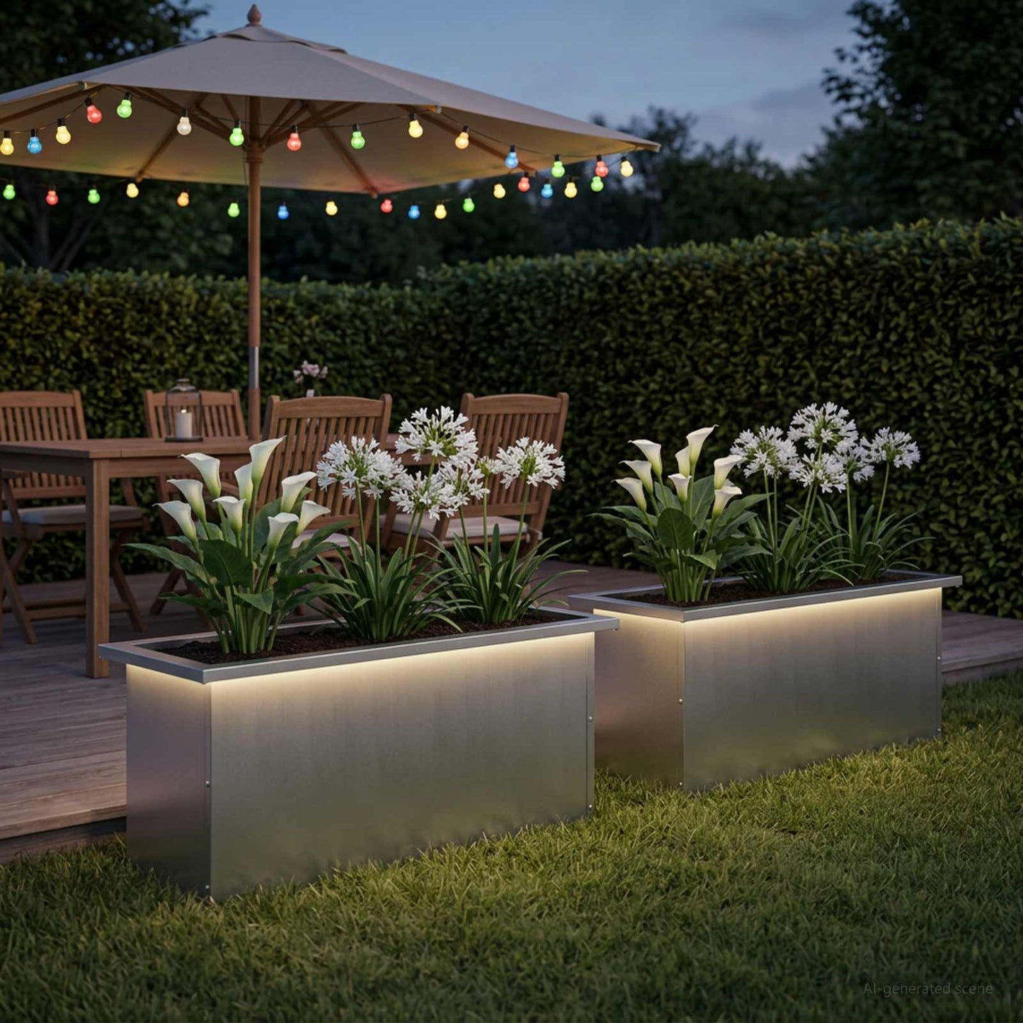 vidaXL Garden Planter with LED 2 pcs Silver 30 x 80 x 30 cm