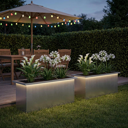 vidaXL Garden Planter with LED 2 pcs Silver 30 x 80 x 30 cm