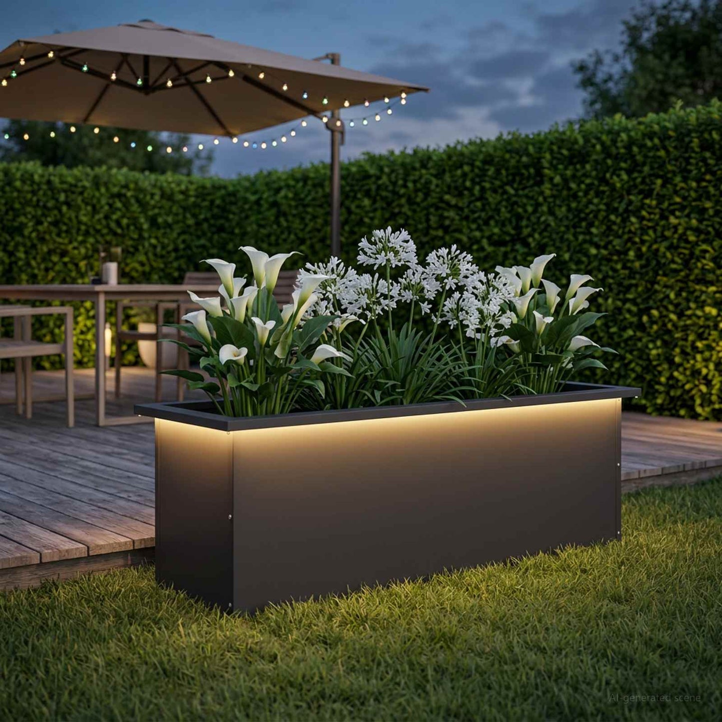 vidaXL Garden Planter with LED Black 30 x 100 x 30 cm Steel