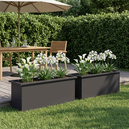 vidaXL Garden Planter with LED 2 pcs Black 30 x 100 x 30 cm Steel