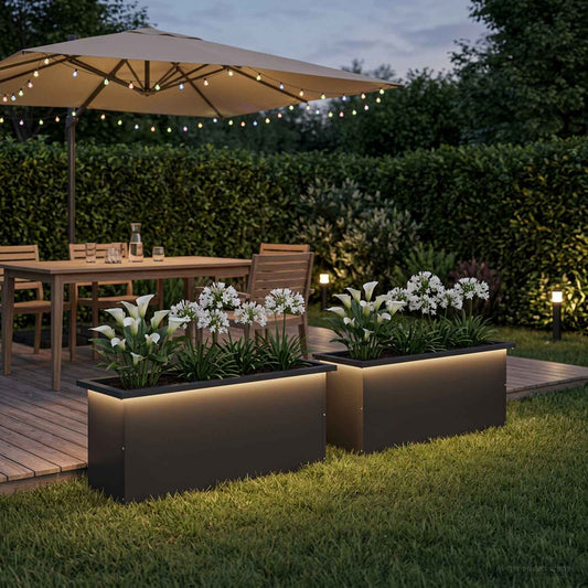 vidaXL Garden Planter with LED 2 pcs Black 30 x 100 x 30 cm Steel