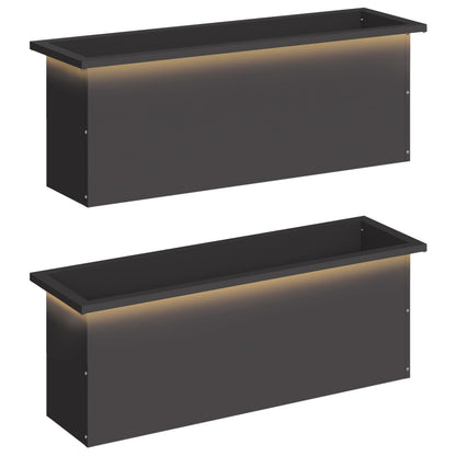 vidaXL Garden Planter with LED 2 pcs Black 30 x 100 x 30 cm Steel