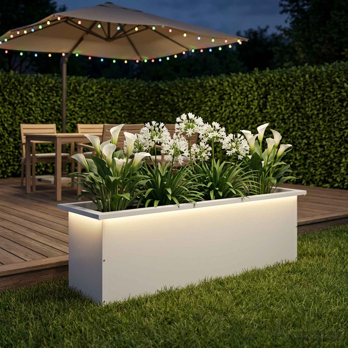 vidaXL Garden Planter with LED White 30 x 100 x 30 cm Steel