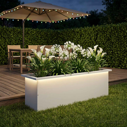 vidaXL Garden Planter with LED White 30 x 100 x 30 cm Steel