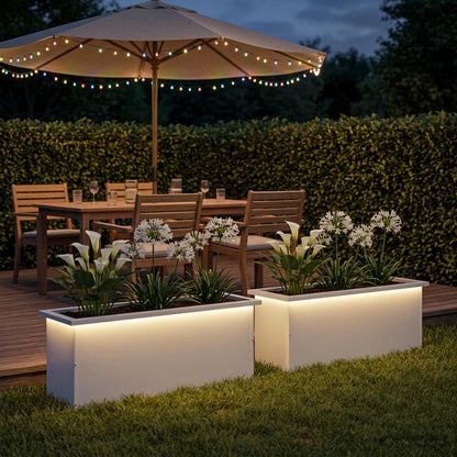 vidaXL Garden Planter with LED 2 pcs White 30 x 100 x 30 cm Steel